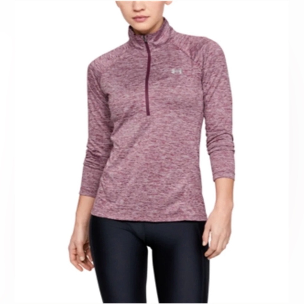 Under Armour Tech Twist Quarter Zip Pullover Med Burgundy Heather Athletic Top - Picture 10 of 12